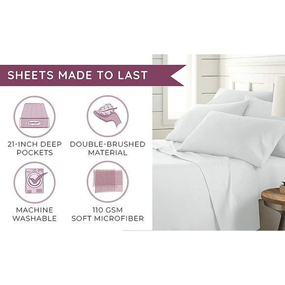 New 6 PC Sheet Set Sheets Deep Pockets 18" Eco Friendly Wrinkle Free She… - Picture 2 of 4